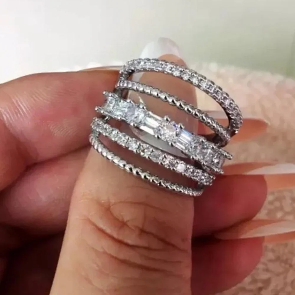 NEW 925 Sterling Silver Diamond Multi Band Ring, cute Ring, shiny Ring. - Picture 3 of 6